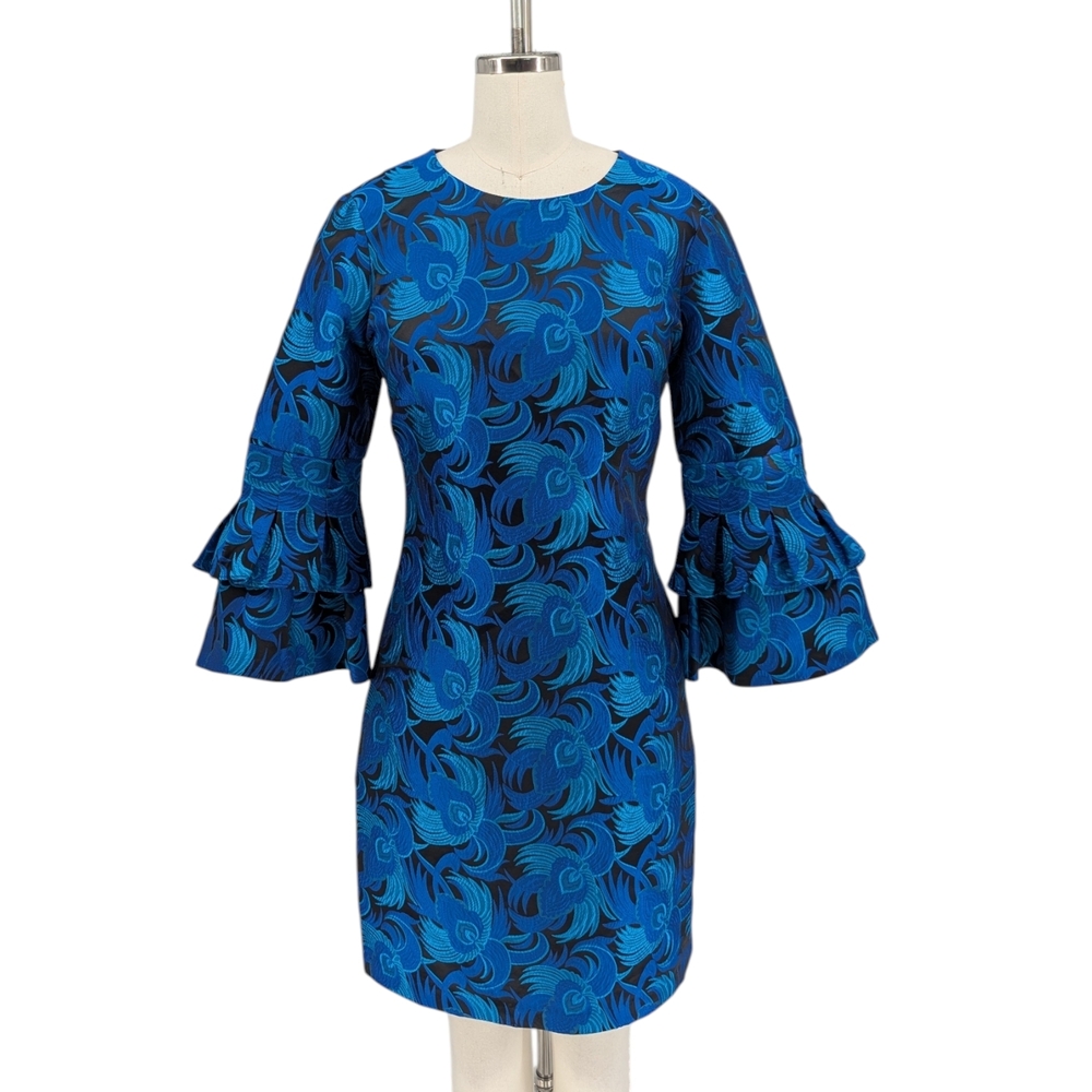 01432 NEW Belle Badgley Mischka Saoirse Floral Jacquard Dress Blue size 4 party